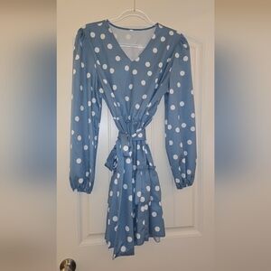 Powder Blue & White Polka Dot Dress Size Large Never Worn